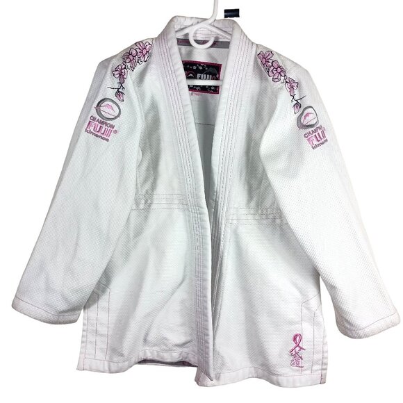Fuji Champion Kimono W1 Jiu-Jitsu Gi Jacket Embroidered Cherry Blossom Cancer - Picture 1 of 14